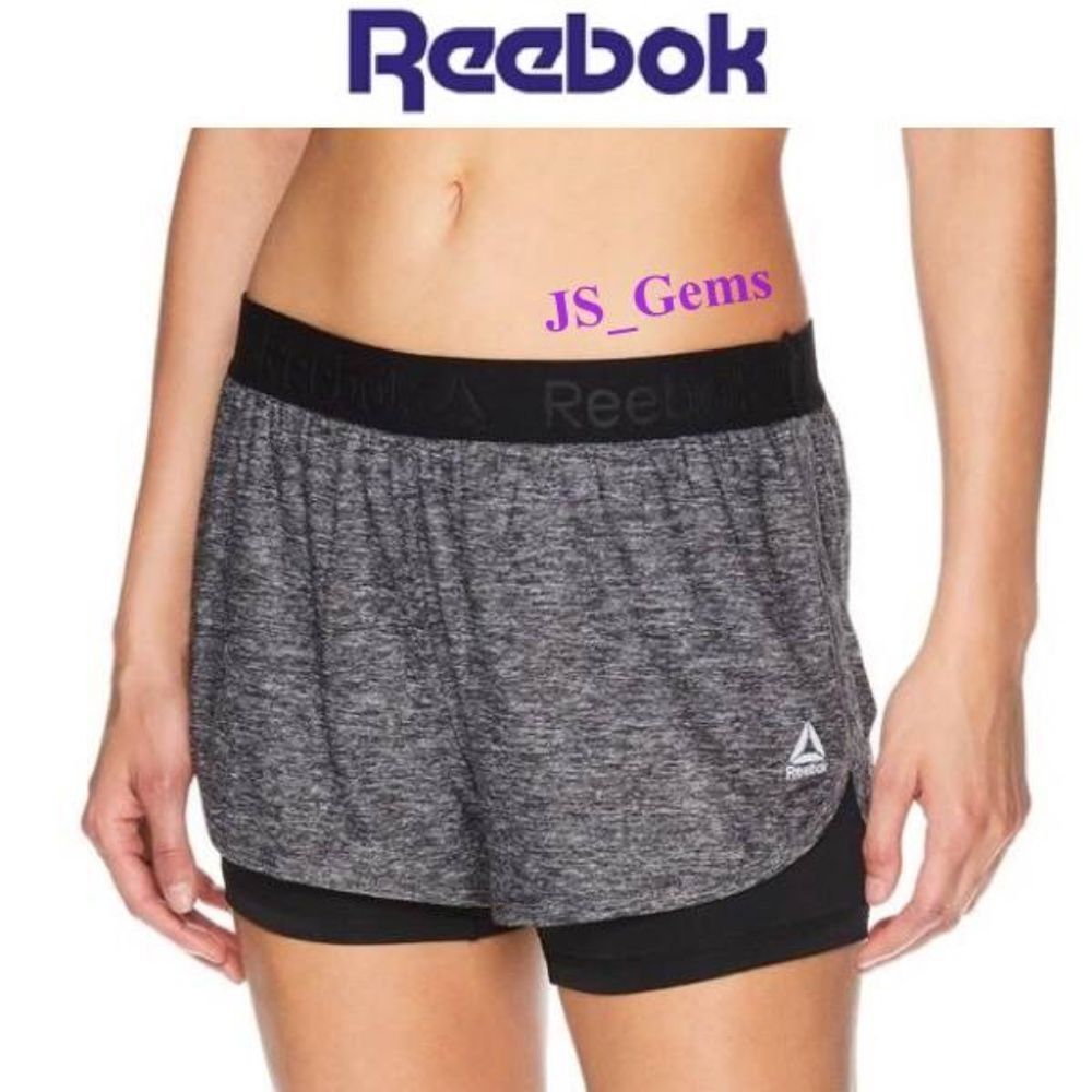 Reebok Shorts Black & Grey Layered Small